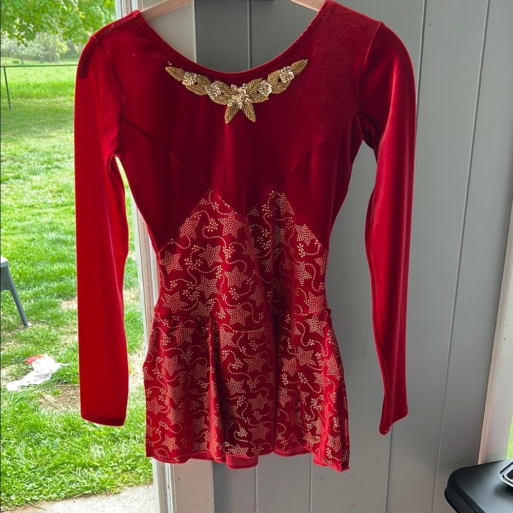 Red and Gold Long Sleeve Figure Skating Dress